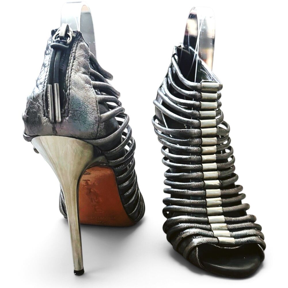 vintage l.a.m.b. gwen stefani gunmetal zip back metal heels y2k hard to find 7.5 - Picture 2 of 7
